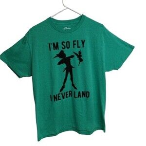 Disney I'm So Fly Shirt Women Large Tinkerbell Peter Pan Novelty Tee Green L